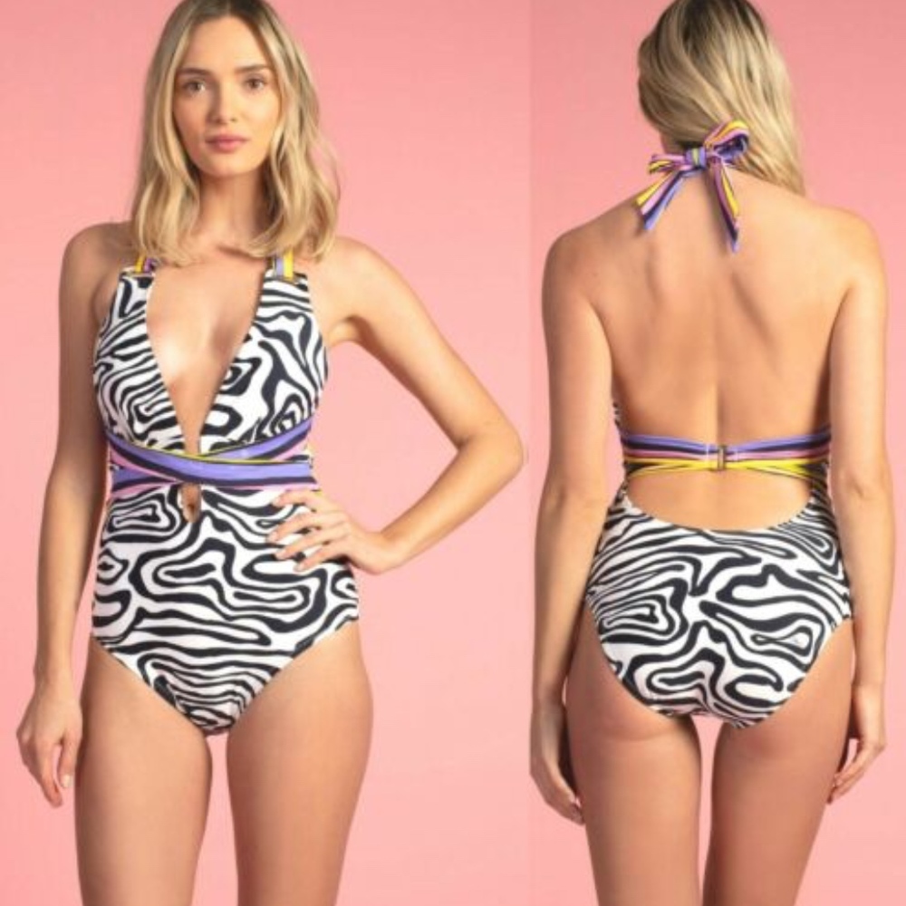 Trina Turk Zebra Cross Back One-Piece Swimsuit